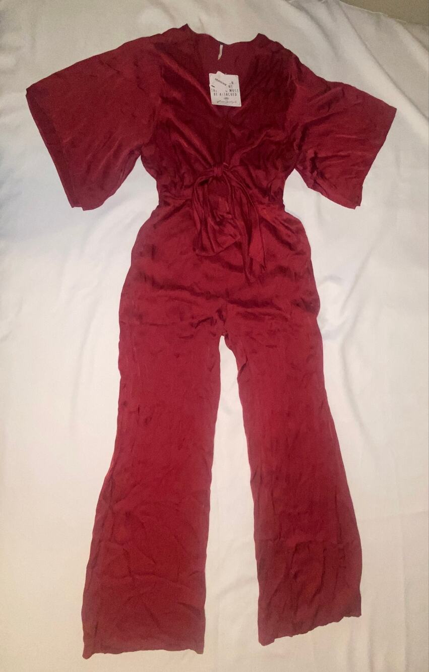 Free People (YFB) Satin Wide-Leg Tie-Waist Jumpsuit — NWT, Size L